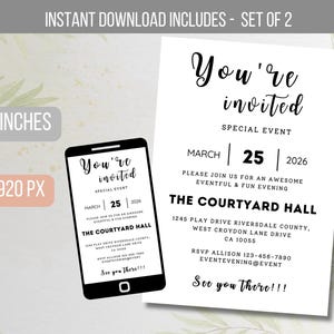 EDITABLE You&#39;re Invited Invitation, Modern Business Invitation, Special Event Invitation, Business Invitation Party Invite Instant Download