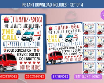EDITABLE First Responders Appreciation Signage, Thank You Frontline Essential Workers tag, Police EMT Public Service Worker Instant Download