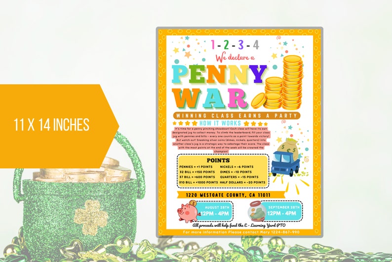 EDITABLE Penny War Fundraiser Flyer, Printable School Fundraiser Event ...