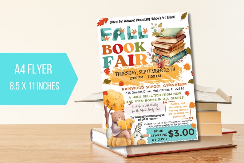 EDITABLE Fall Book Fair Invitation Flyer, School Fall Book Fair