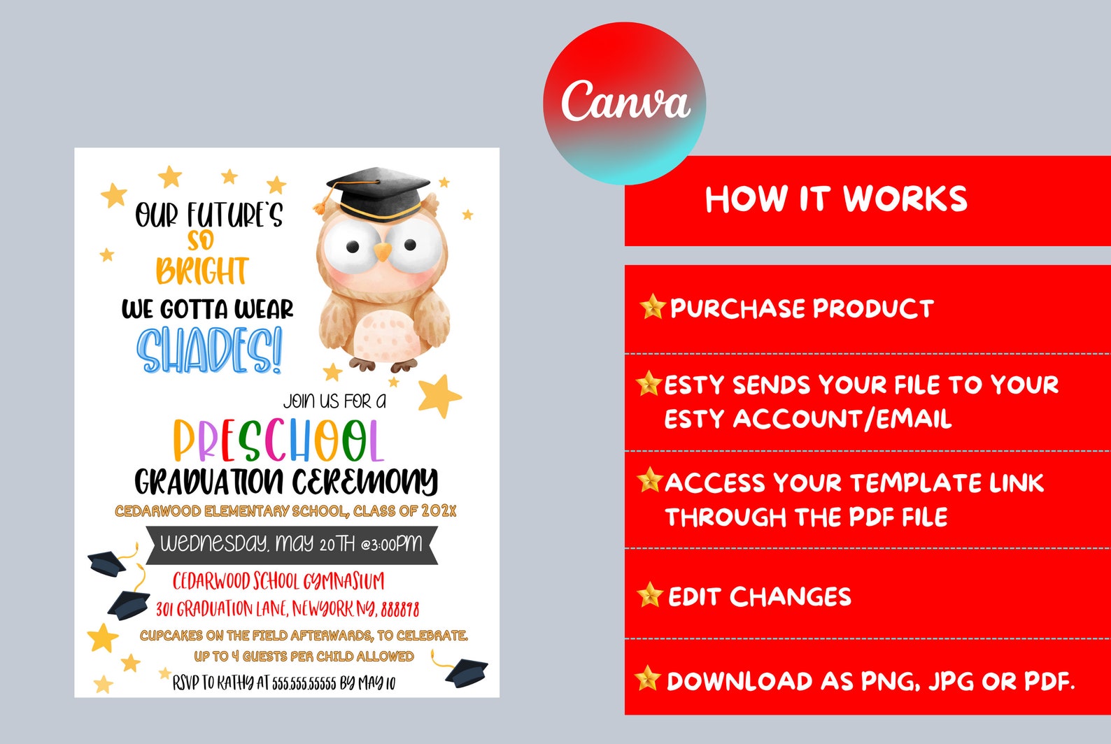 EDITABLE Preschool Graduation Invitation Preschool Pre K Etsy