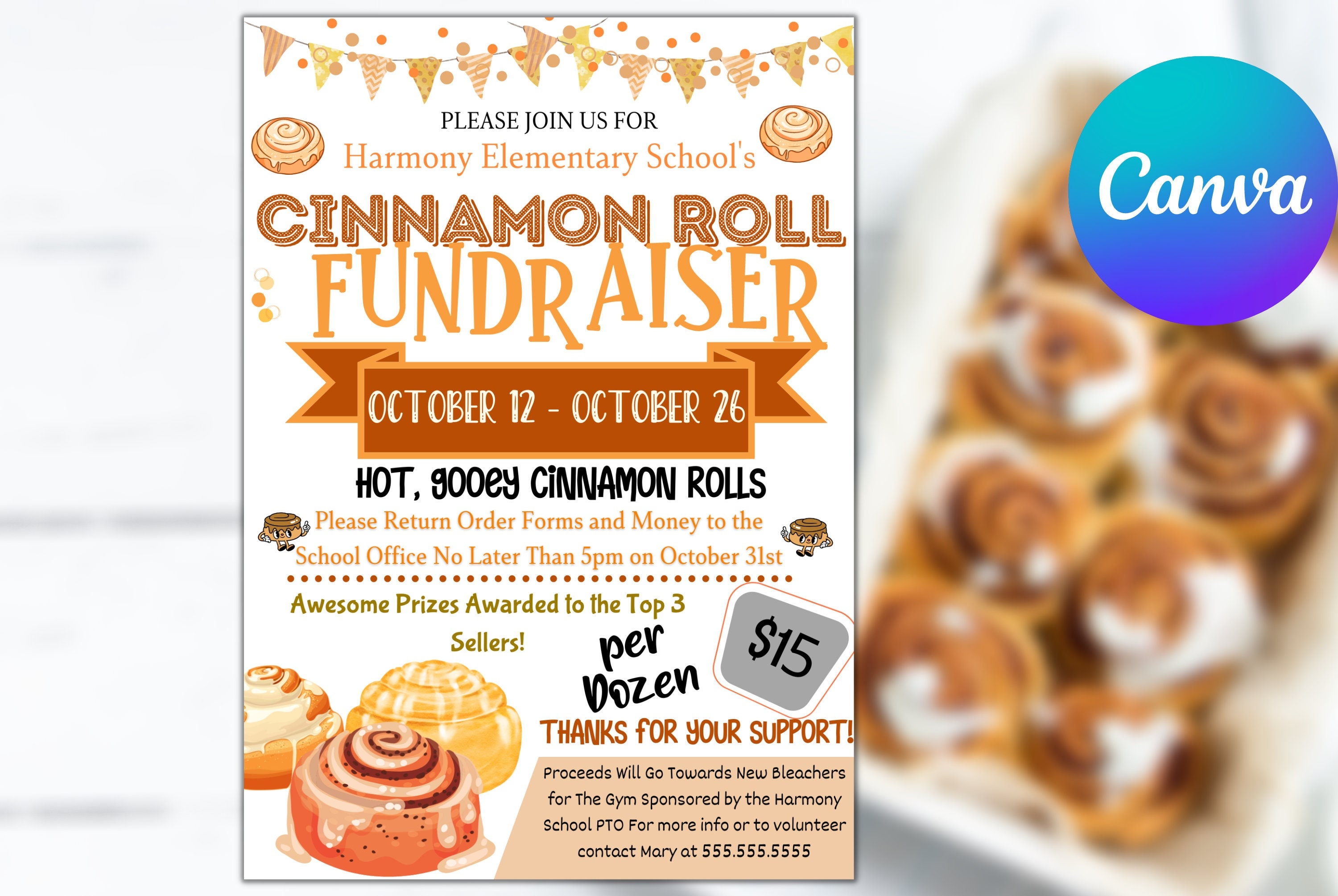 Cinnamon Roll Fundraiser Flyer, Cinnamon Buns Editable Printable School