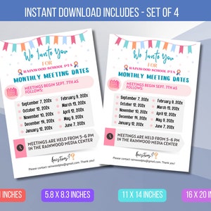EDITABLE Yearly PTO Flyer, School Information Yearly Schedule, PTA Meeting Dates Flyer Template Annual Meeting Schedule, Instant Download