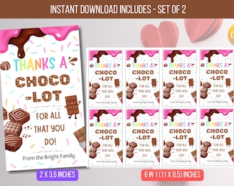 EDITABLE Thanks A Choco-Lot Teacher Appreciation Tag, Chocolate Gift Tag, Thank You Teacher School Staff Tag Template Instant Download