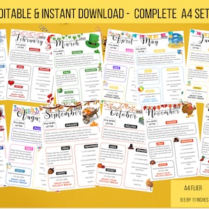 EDITABLE Yearly/Monthly Newsletter Template Set, Classroom Printable Handout Flyer Bundle, PTO PTA Newsletter Bundle, School Events Handout