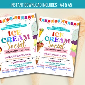 Ice Cream Flyer, Teacher Appreciation Week, Ice Cream Social Flyer, Printable Ice Cream Fundraiser Party Invite, EDITABLE TEMPLATE