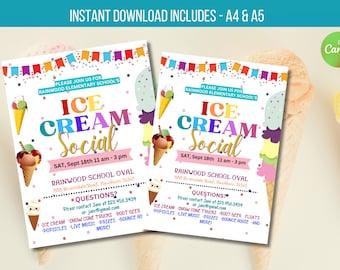 Ice Cream Flyer, Teacher Appreciation Week, Ice Cream Social Flyer, Printable Ice Cream Fundraiser Party Invite, EDITABLE TEMPLATE