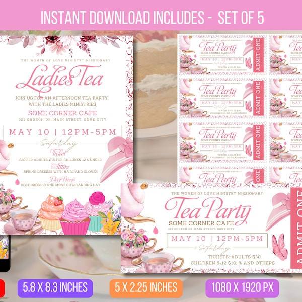 EDITABLE Ladies Tea Event Flyer Printable With Ladies Conference Event, Brunch Women's Ministry High Tea Coffee Order of Event Mother's Day