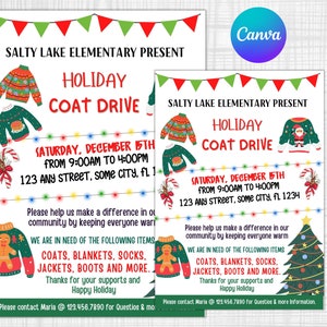 Holiday Coat drive, EDITABLE flyer, printable poster, Blanket fundraiser, Church event, Warm clothes drive, Jacket Charity event, PTA PTO