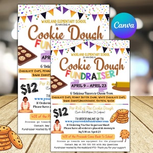 Cookie Dough Fundraiser Flyer, School PTA PTO Fundraising, Church Scouts Team Sports Charity Benfit, Baked Cookies Sales, Editable Template