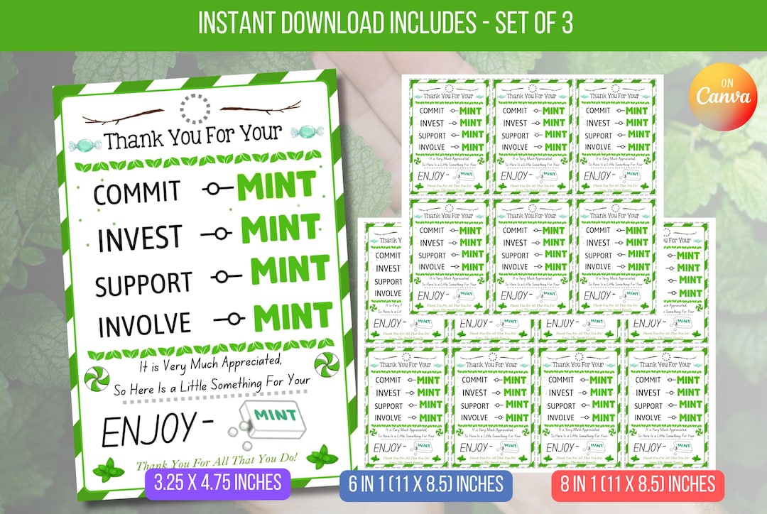 EDITABLE Thank You Mint Tags, Thank You for Your Commitment Gift ...
