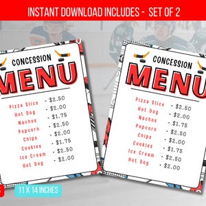 EDITABLE  Hockey Concession Menu, Concession Stand Sign Instant Download