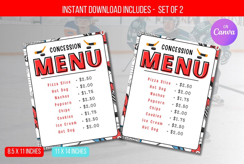 EDITABLE Hockey Concession Menu, Concession Stand Sign Instant Download ...