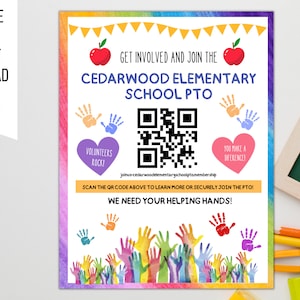 School Pto Pta Recruitment Flyer with QR Code, Printable Handout School Fundraiser, Why Join Volunteers, We Need You, EDITABLE TEMPLATE