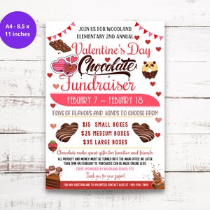 Valentine&#39;s Day Chocolate Candy Fundraiser Flyer, Printable Candy Fundraiser Invite, Community Event Church School Pto Pta, EDITABLE DIY