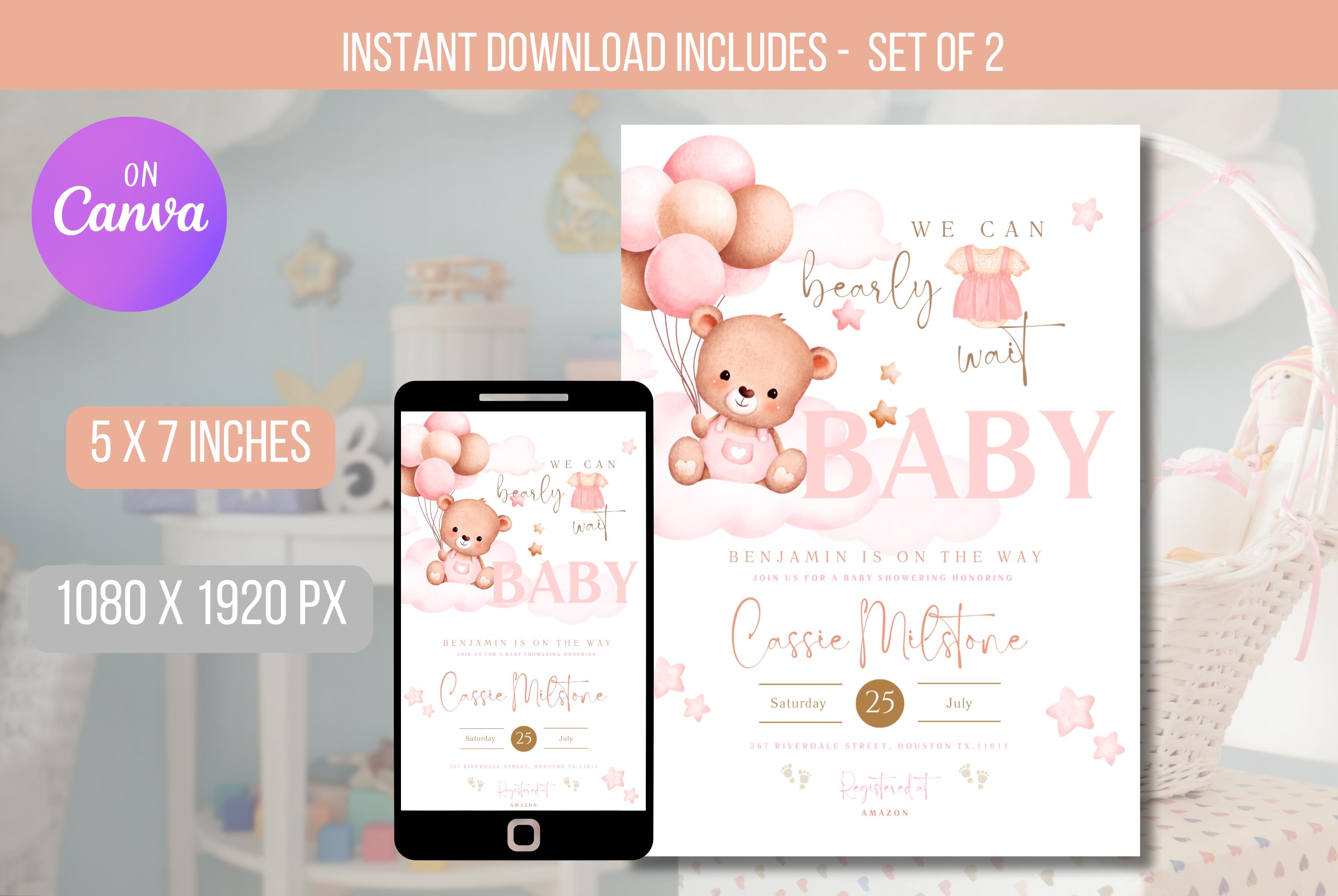 EDITABLE Baby Shower Invite, We Can Bearly Wait Baby Shower, Blue Teddy Bear, Teddy Bear Shower Printable Digital Template Instant Download