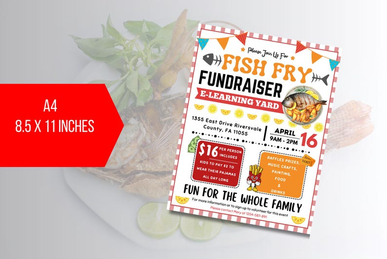 Fish Theme Raffle EDITABLE Fish Fry Fundraiser Flyer, Fish Fry Fundraiser Invitation, PTO ...