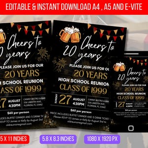 EDITABLE High School Reunion, Class Reunion Invitation, College Reunion Party Light Glitters Invite School Template Instant Download