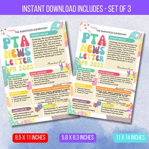 Plantilla EDITABLE de folleto del boletín informativo de la PTA de abril, folleto digital imprimible, boletín informativo de la PTA, descarga instantánea del folleto de eventos escolares