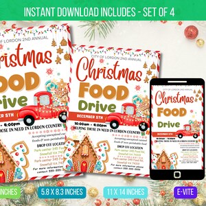 EDITABLE Christmas Food Drive Flyer, School Church Event Invite, PTA PTO Community Food Drive Event Flyer Template Instant Download
