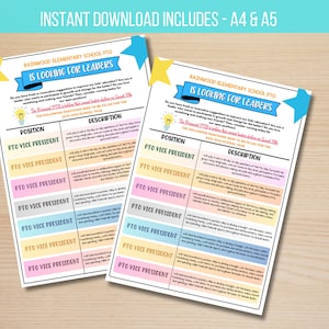 EDITABLE School Board PTO PTA Election Recruitment Flyer, School Handout, We Need You Volunteer Positions, Instant Download
