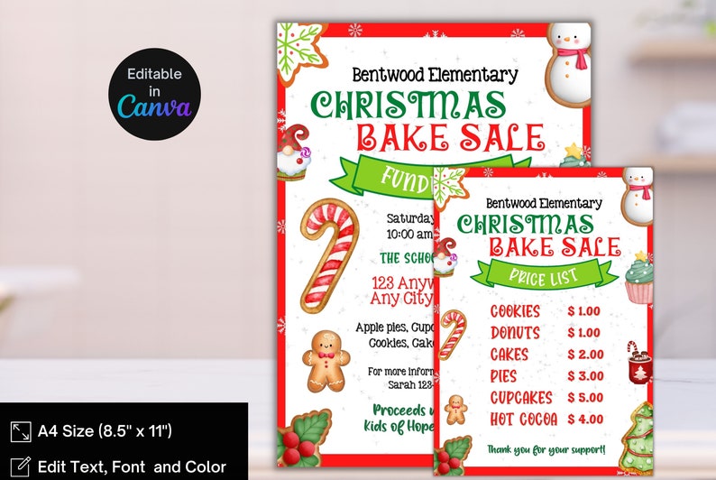 EDITABLE Christmas Bake Sale Flyer School Bake Sale Flyer Church Bake