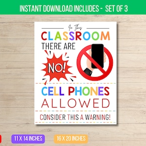 EDITABLE No Cellphones Allowed Wall Sign Classroom Poster, Classroom Management No Phone Zoner Printable Template Instant Download