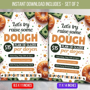 EDITABLE Donut Fundraiser Flyer, Bake Sale Fundraising Invite, School Church Business Charity PTO PTA Invite, Digital Instant Download