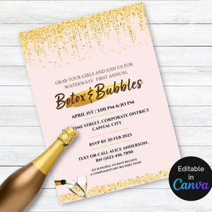 EDITABLE Botox & Bubbles party invite, Botox special flyer, Editable Canva Template, Spa Flyer Template, Promotion Beauty Flyer Templates