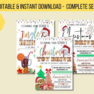 EDITABLE Christmas Toy Drive Package Flyer - Toy Drive Fundraiser Flyer - School Christmas Flyer - Church Christmas Flyer Instant Download
