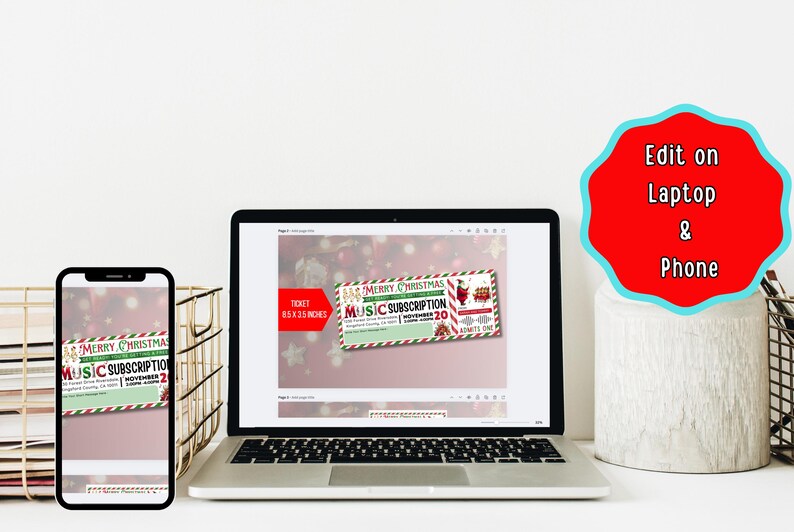 EDITABLE Christmas Music Subscription Ticket Surprise Gift Ticket ...
