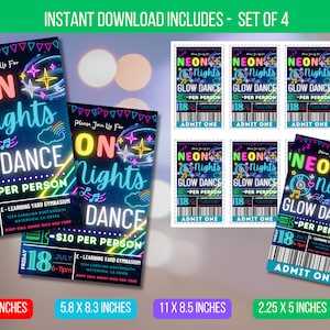 EDITIERBARER Neon Night Glow Dance Einladungsflyer mit Einladungskarte, Neon Glow School Dance Event, PTO PTA Instant Download