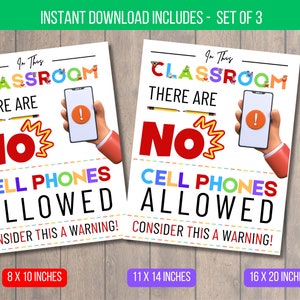 EDITABLE No Cellphones Allowed Wall Sign Classroom Poster, Classroom Management No Phone Zoner Printable Template Instant Download