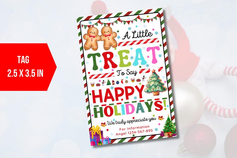EDITABLE A Little Treat to Say Happy Holidays Tag, Christmas Thank You