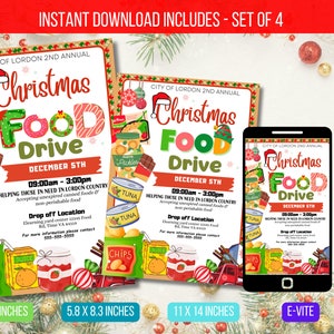 EDITABLE Christmas Food Drive Flyer, School Church Event Invite, PTA PTO Community Food Drive Event Flyer Template Instant Download