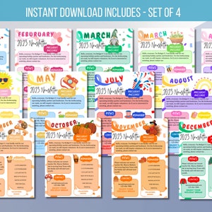EDITABLE Monthly Newsletter Template Bundle, Classroom Printable Handout Flyer Bundle, PTO PTA Newsletter Bundle, School Events Handout