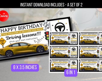 EDITABLE Driving Lesson Gift Voucher, Birthday Surprise Driving School Gift Voucher Ticket, Voucher Ticket, Teen Gift Idea Learn To Drive