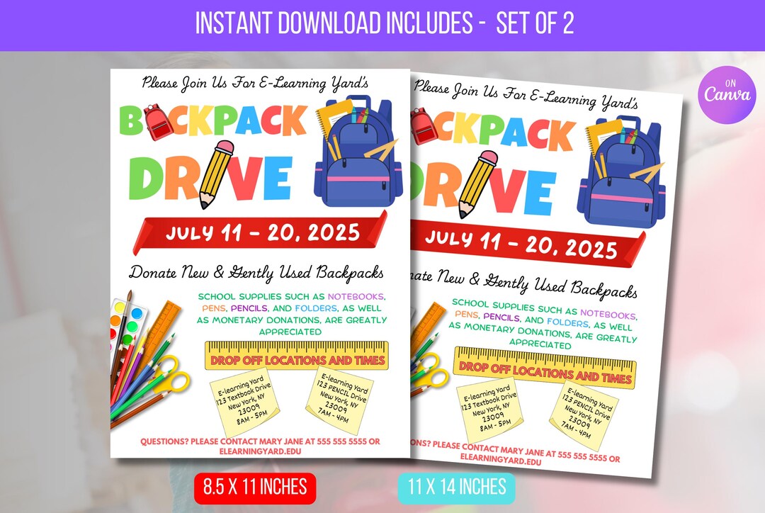 EDITABLE Backpack Drive Flyer, Back to School, First Day School ...