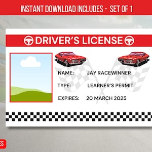 EDITABLE Race Car Drivers License Birthday Party Decorations, ID Badge Template For Kids License, Identification Card Instant Download