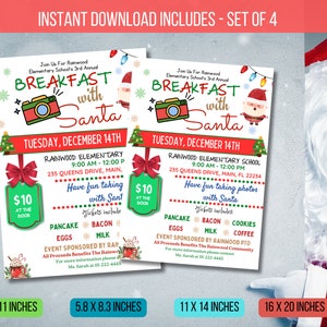 EDITABLE Breakfast with Santa Flyer, Printable Breakfast Invitation, Kid Holiday Party Invite, School Community TEMPLATE Instant Download