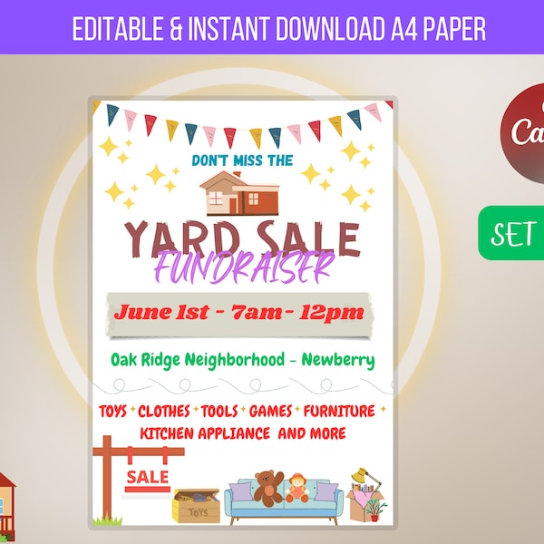 Garage Yard Sale Flyer, Yade Sale Flyer, Neighborhood Yard Sale, Rummage Sale, Editable Garage Sale Template, Printable Yard sale Sign