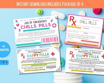 Etichetta EDITABLE Happy Pills, Regalo bavaglio divertente Regalo per ufficio professionale, Regalo di compleanno, Regalo capo, Regalo di collaborazione Etichetta stampabile PACKAGAE COMPLETO