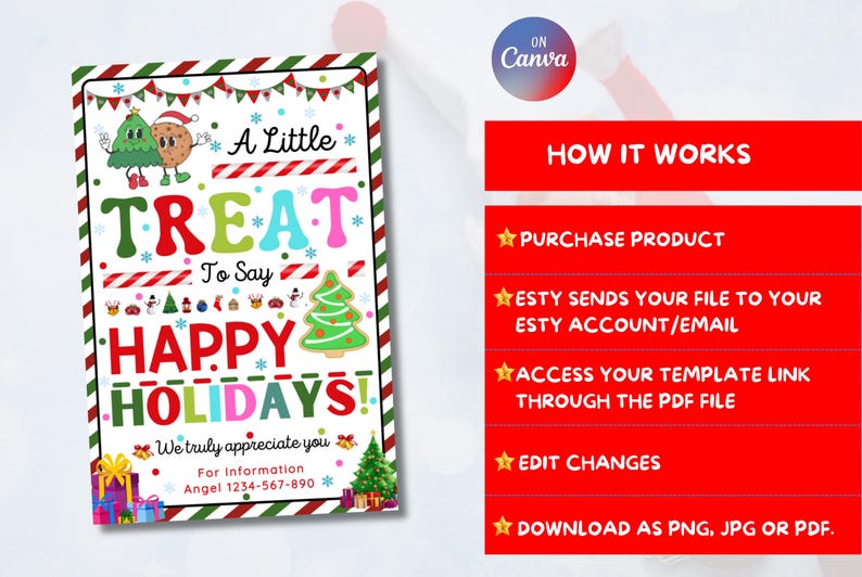 EDITABLE A Little Treat to Say Happy Holidays Tag, Christmas Thank You