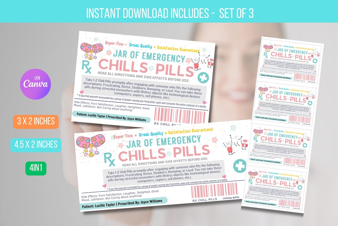 EDITABLE Chill Pill Label, Funny Gag Gift Professional Office Gift