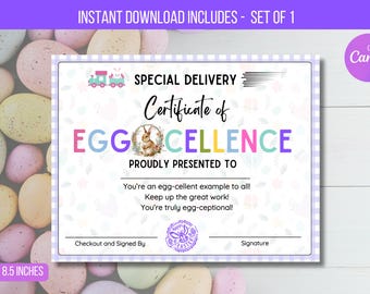 EDITABLE  Easter Certificate of Egg-cellence, Easter Party, Easter Egg Hunt, Easter Day Printable, Excellence Certificate Instant Download