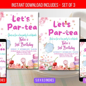 EDITABLE Lets Par-tea Birthday Invitation, Birthday Tea Party Invite, Girl Party Template Printable Invite Instant Download