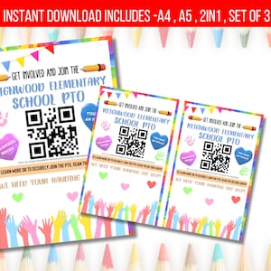 EDITABLE School Pto PTA Recruitment Flyer w QR Code, Printable Handout School Fundraiser, Why Join Volunteers, We Need You Instant Download