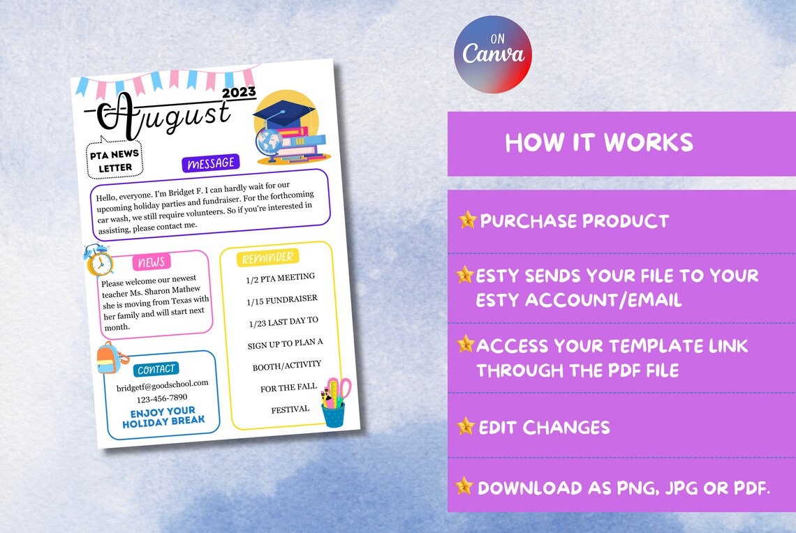 EDITABLE August Newsletter Template, Classroom Printable Handout Flyer ...
