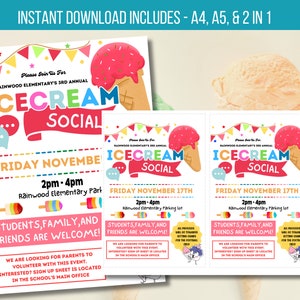 EDITABLE Ice Cream Social Flyer, School Appreciation Week, Ice Cream Social Flyer, Printable Ice Cream Volunteer Party Invite TEMPLATE