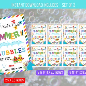 EDITABLE Summer Bubbles Tags, End of School Tag Bubble, Classmate Gifts Tag Label Thank You Teacher Digital Template Instant Download